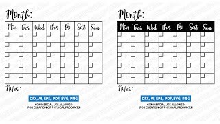 Hand Drawn Monthly Calendar | Reusable Calendar with Days Dry Erase Rustic Calendar Mom SVG