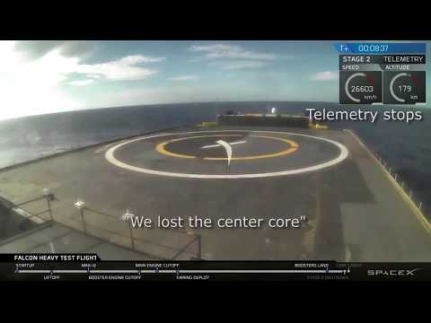 Center Core crash - SpaceX Falcon Heavy - February 2018 "We lost the center core"