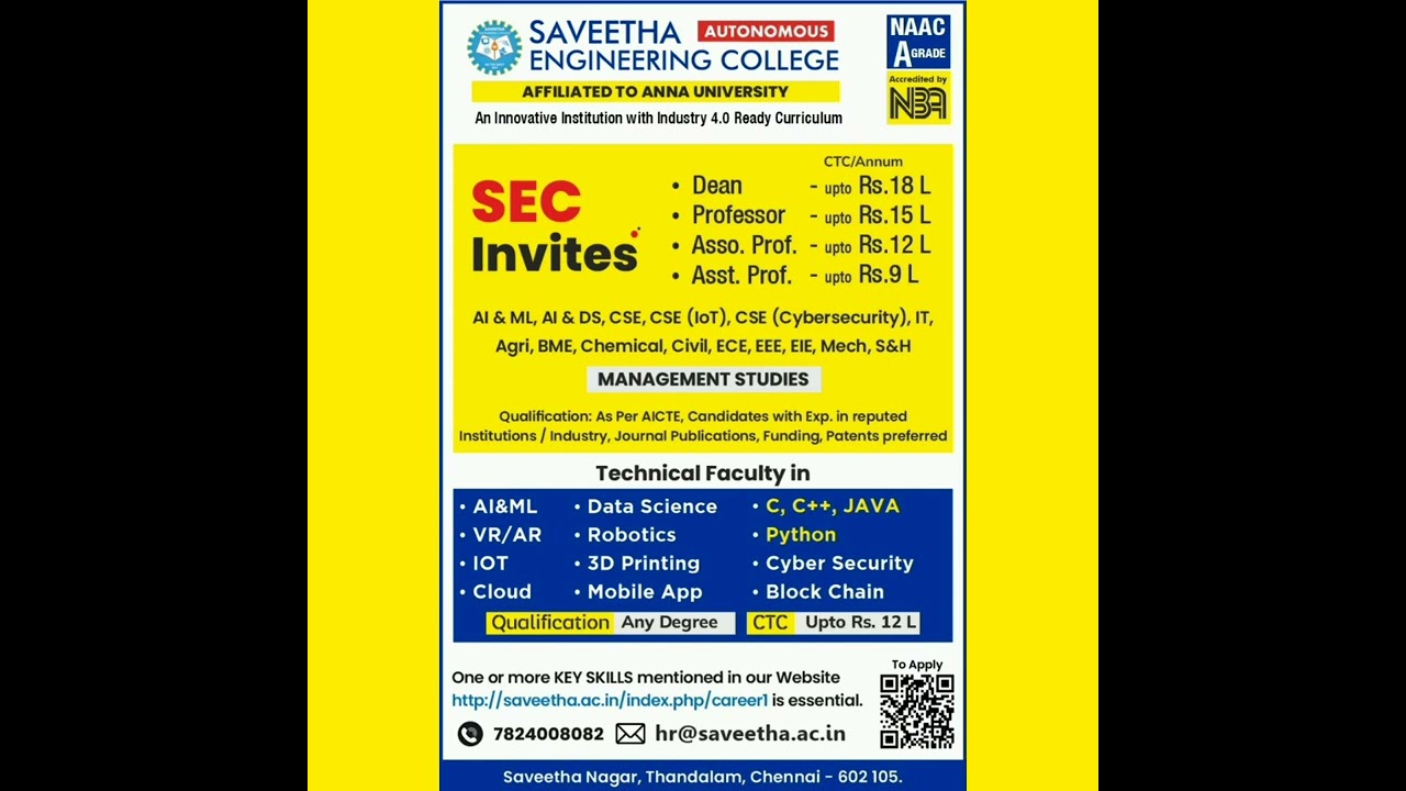 Chennai District Engineering College Teaching Jobs