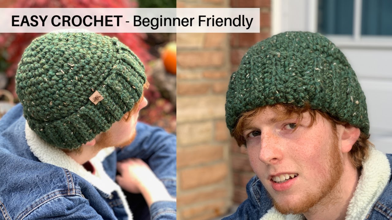 Easy crochet mens beanie for beginners - Classic Fisherman's Hat perfect  for men and women! 