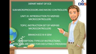 MICROPROCESSORS & MICRO CONTROLLERS, INTRO TO MSP430 MICRO CONTROLLERS , INSTRUCTION SET OF MSP430