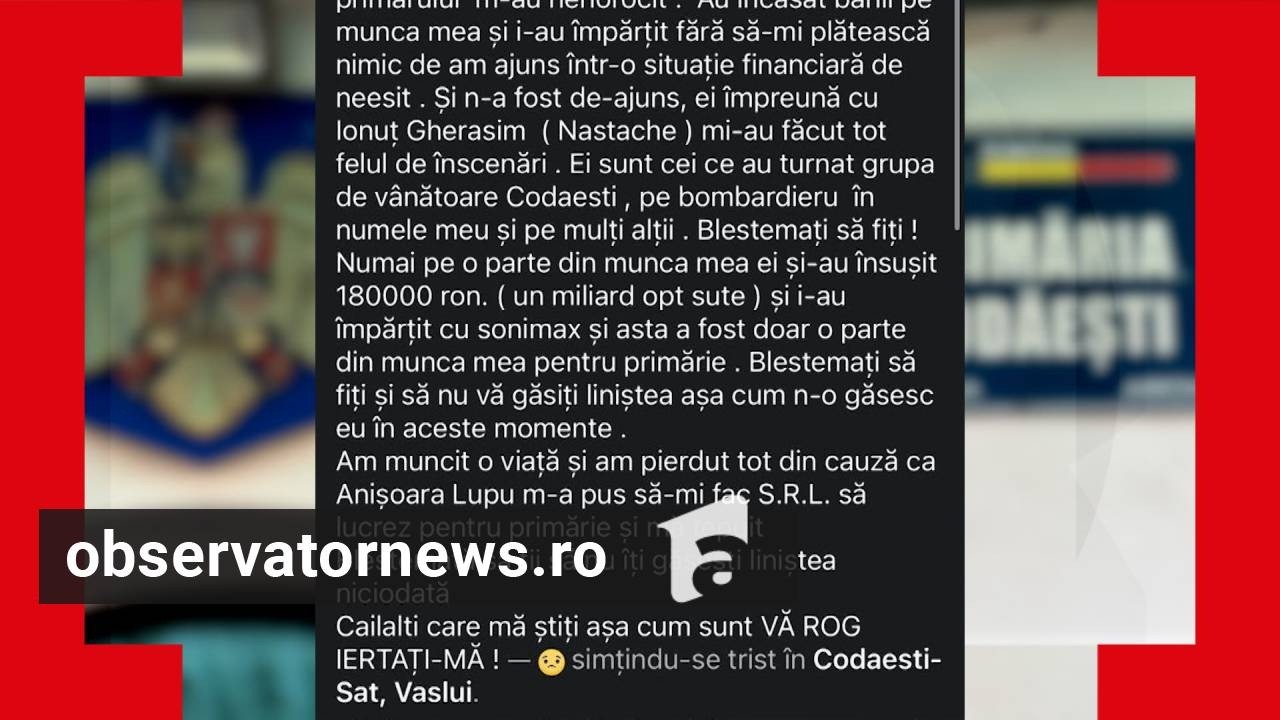 Și-a anunțat moartea pe Facebook, supărat că primăria nu i-a plătit lucrările. Tragedie în Vaslui