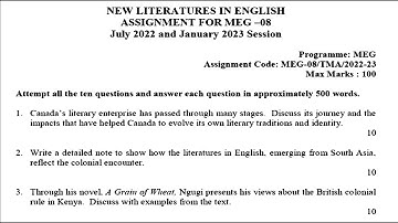 MEG 08 IGNOU SOLVED ASSIGNMENT 2022-2023 | NEW LITERATURES IN ENGLISH  JULY 2022 JAN 2023 STUDENTS