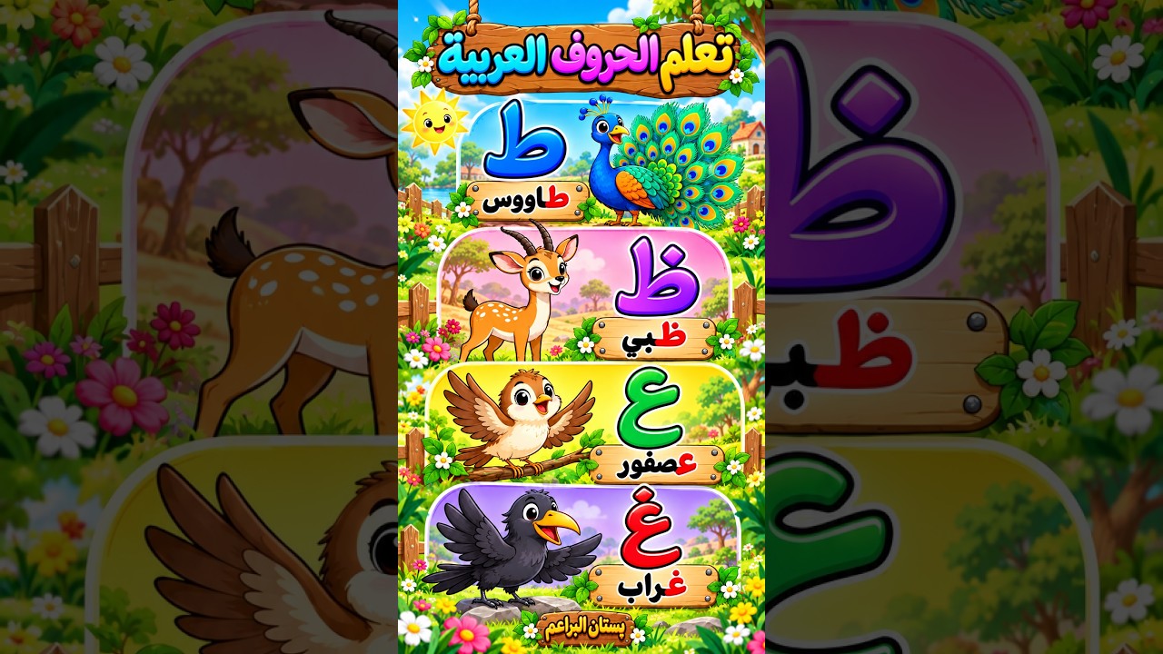 تعلم الحروف ط ظ ع غ مع الحيوانات 🦚🦌🐦 | الحروف العربية للأطفال #shorts