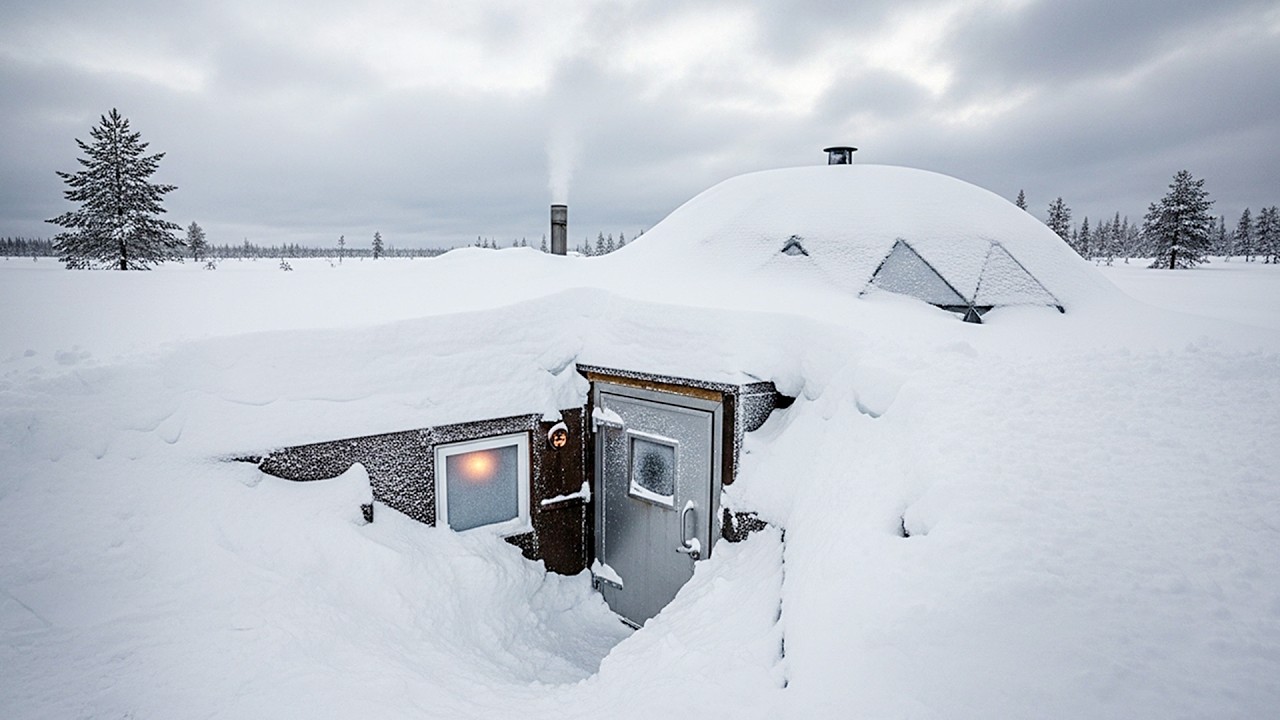 Underground House Buried in Deep Snow – Extreme Winter Survival Shelter