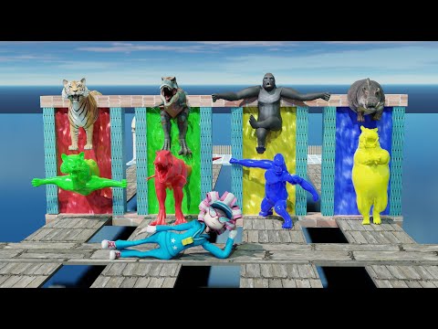 Dianosaur Gorilla Tiger Hippo Animals Color Change Challenge And Funny Animals - Colured Animalz