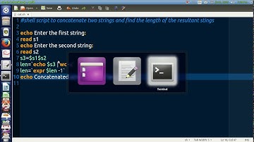 hell script to concatenate two strings and find length