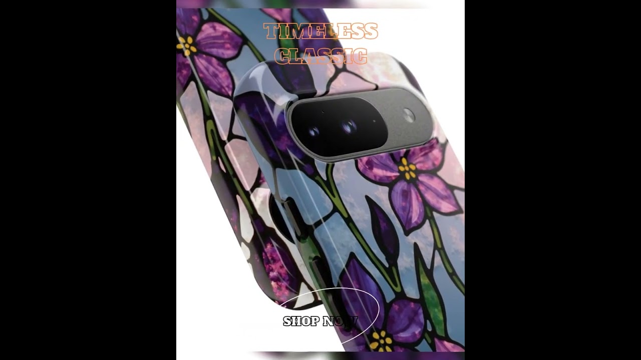 Stained Glass Purple Floral Google Pixel Tough Phone Case