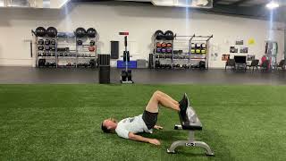 Glute Bridge w Heels into Bench