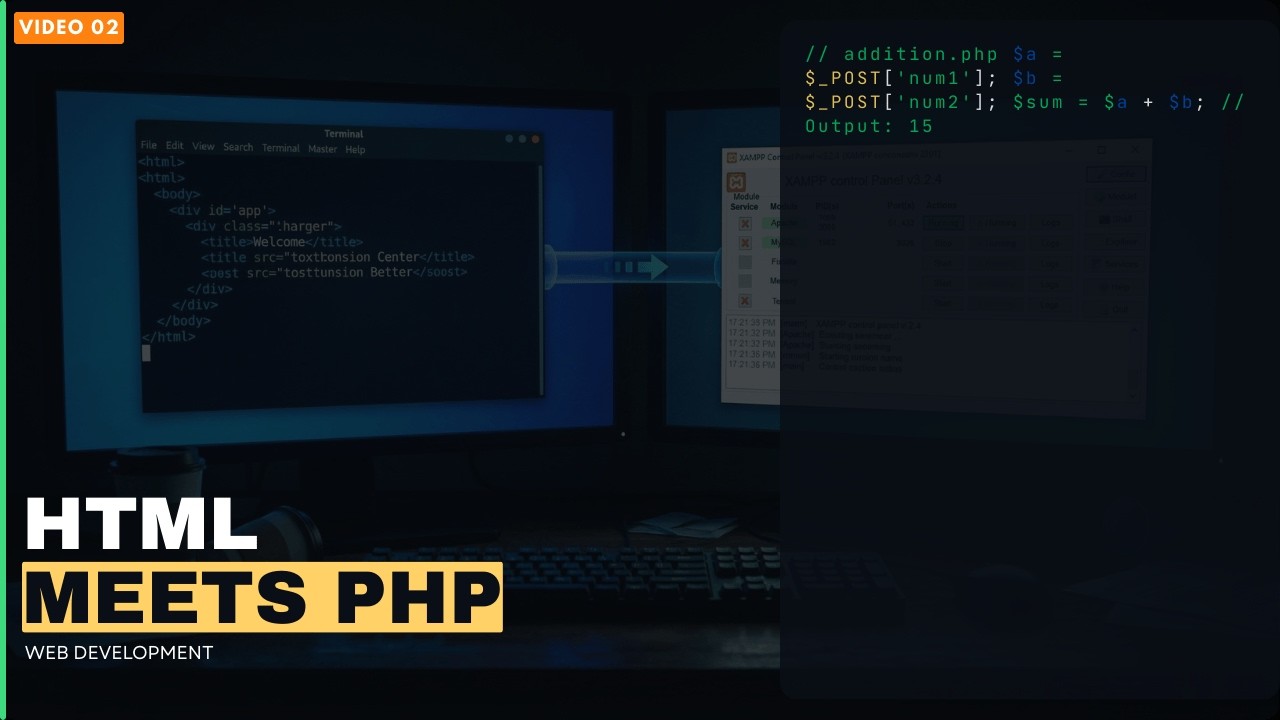 How to Connect HTML with PHP using XAMPP | Addition, For Loop & If-Else ...
