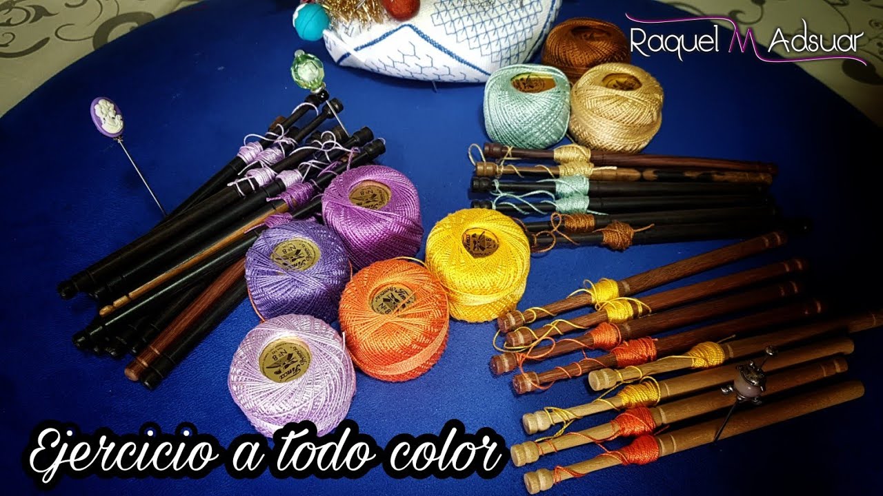 Ejercicio a color: Ramas y Guipures. Bolillotutorial Raquel M.Adsuar Bolillotuber