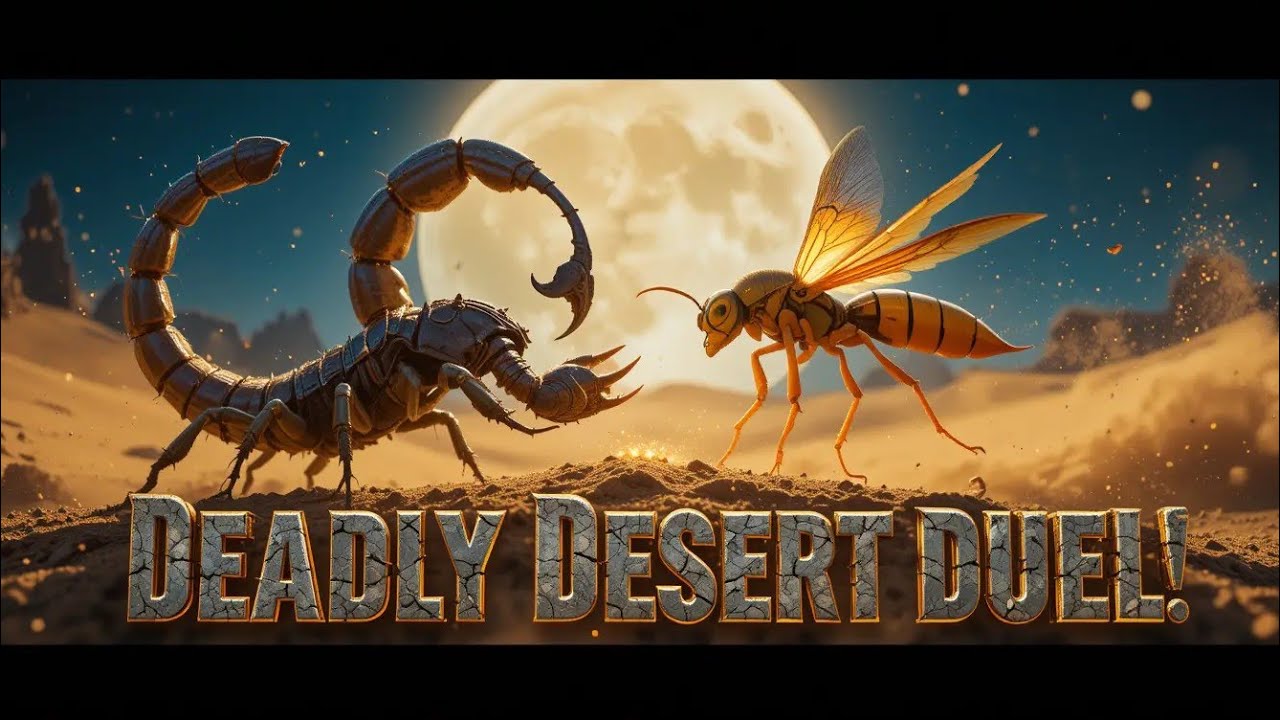 Scorpion vs. Sand Wasp – Deadly Moonlight Battle in the 🏜️ 