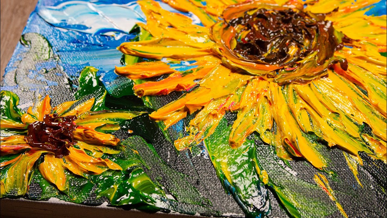 Sunflower / Acrylic Art / Palette Knife Painting Tutorial The Joy Of ...
