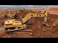 Two Cat 365C Excavators And Cat 245B Loading Trucks