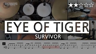 023 | Eye Of Tiger - Survivor (★★☆☆☆) Pop Drum Cover Score Sheet Lessons Tutorial | DRUMMATE chords