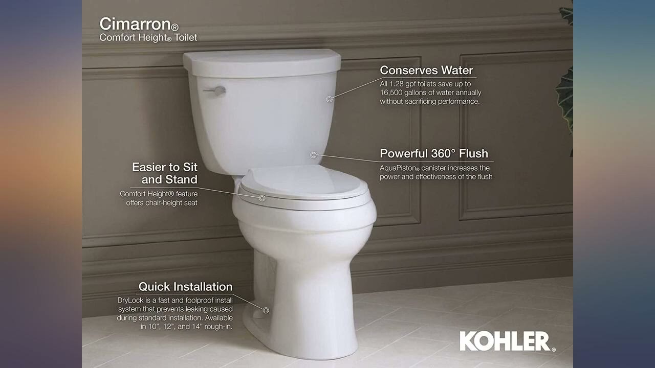 KOHLER K-3619-RA-0 Cimarron Comfort Height One-Piece Elongated 1.28 GPF Toilet with review