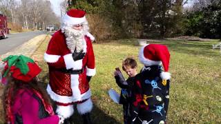 Santa Visits on Fire Truck