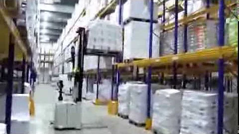 Automated Guided Vehicle (AGV) - Pallet Unloading in Warehouse (Safety Lights)