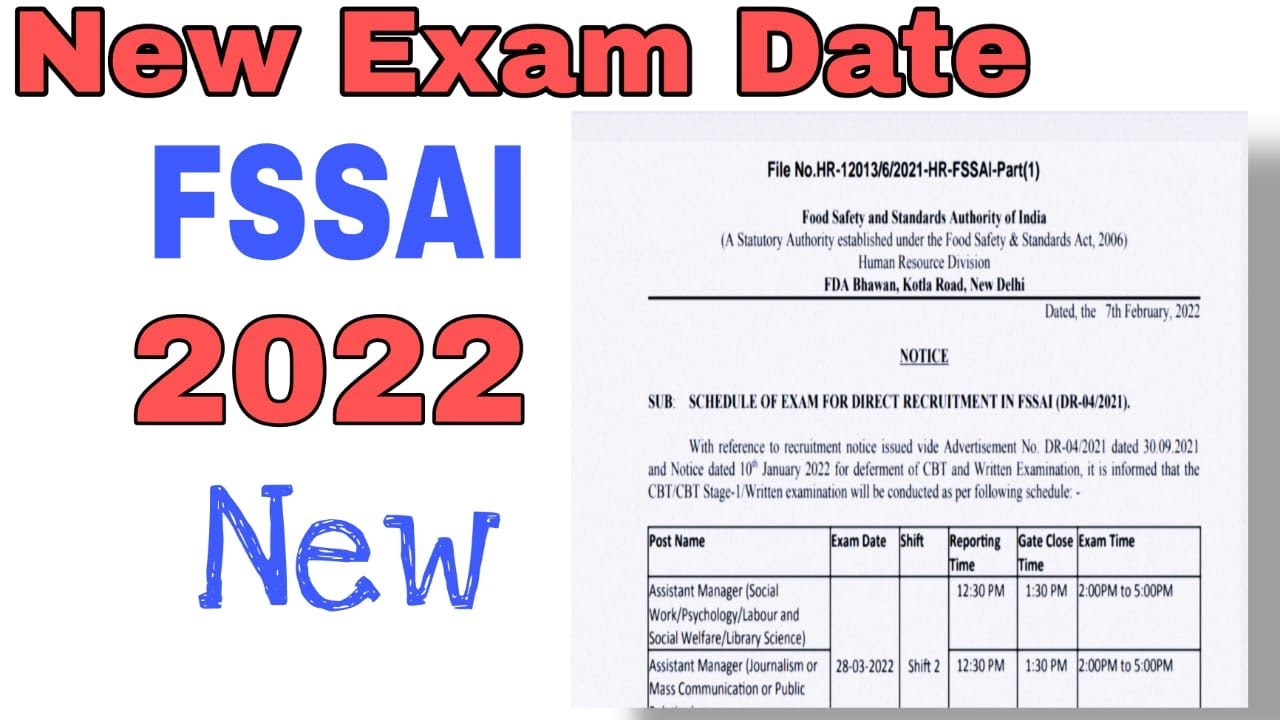 FSSAI New Exam Date 2022 ,Food Safety & Standards Authority of India