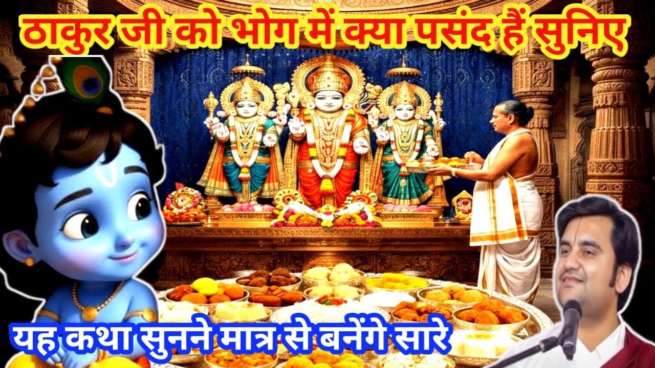 ठाकुर जी को भोग क्या पसंद हैंसुनिए#krishnabhajan#katha #bhagwatkatha #krishanakatha #indreshji#live 