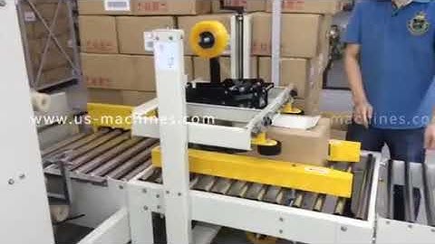 Corner edge carton box tape sealing machine carton box H type sealing packing line testing video