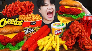 ASMR MUKBANG | cheetos CHEESE BURGER, Cheese stick, Fire Noodles, hot dog recipe ! eating