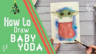 How to draw ~ BABY YODA ~ in a Christmas Stocking!!