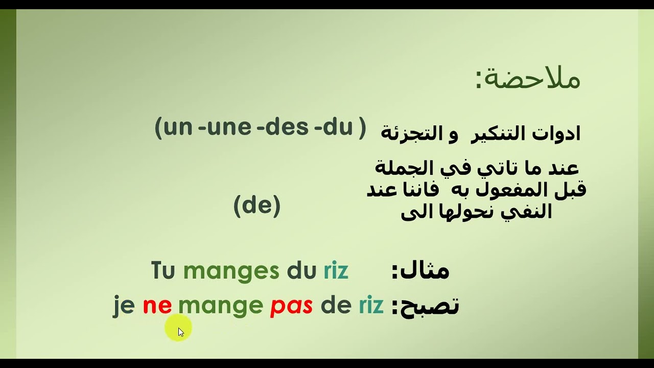 شرح موضوع النفي باللغة الفرنسية ( la negation) للصف الاول المتوسط