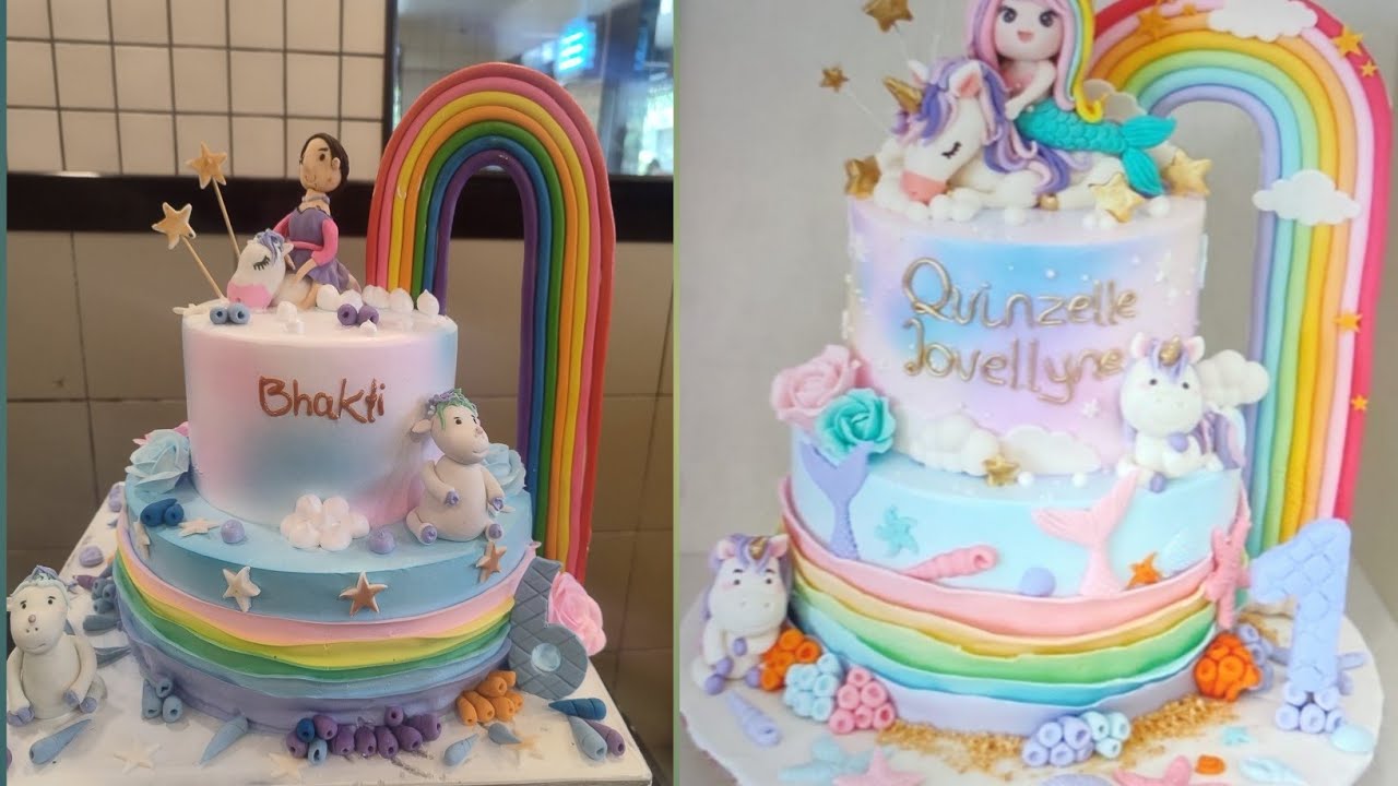 How to make Rainbow With unicorn||Rainbow Ke साथ unicorn cake - YouTube