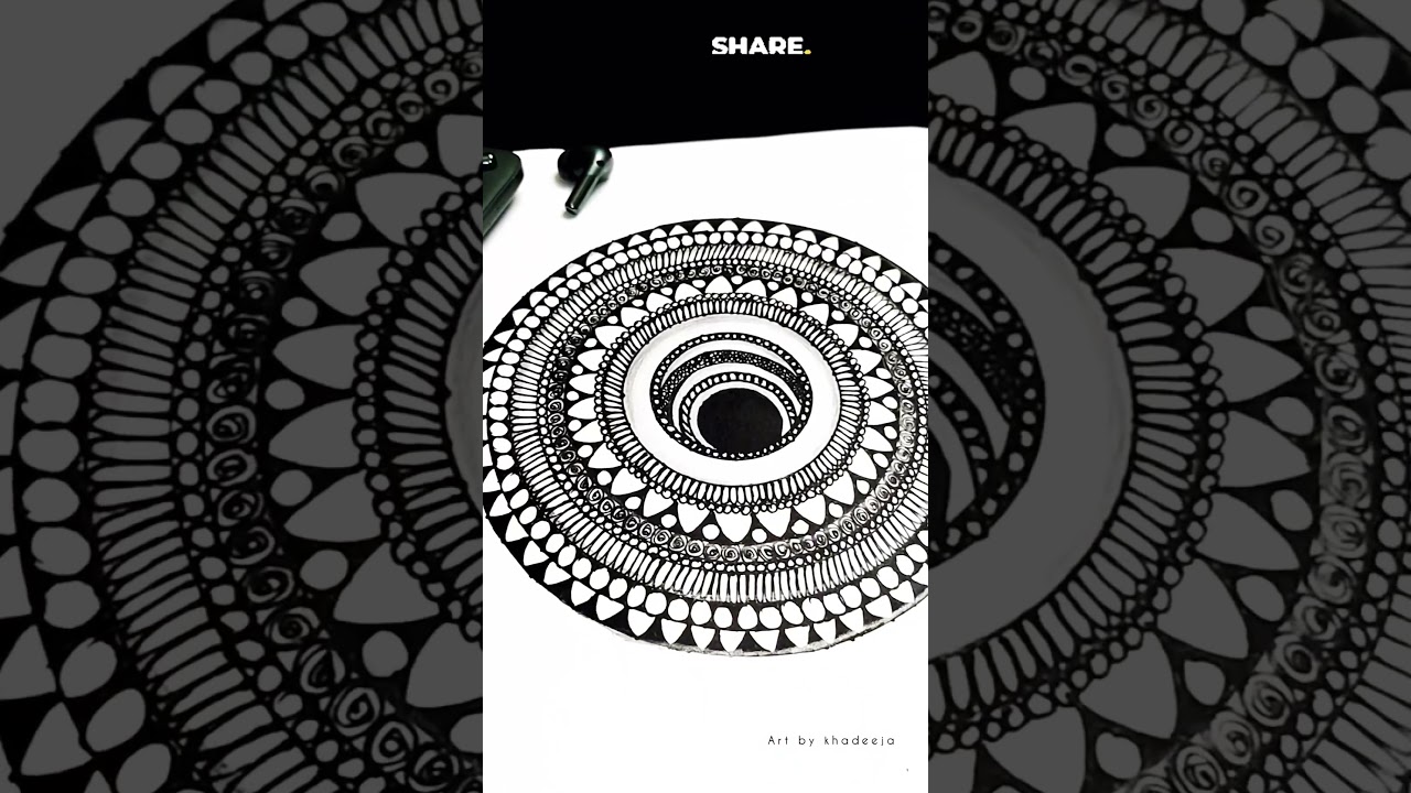 3D Mandala Drawing | Clean Black & White Design