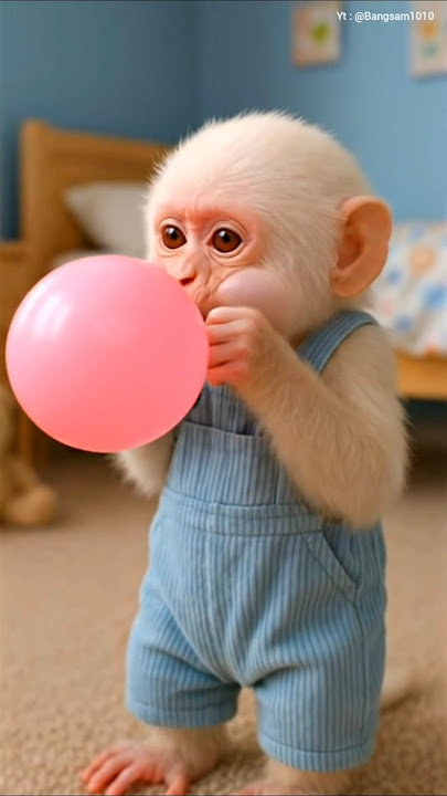 Anak Monyet tiup Balon #monyetlucu #anakmonyetlucu #funny #monkey #cute #shorts
