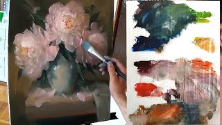 Pink Flowers Painting. How to Paint Pink Peonies. Oil painting process. Andrey Belchev