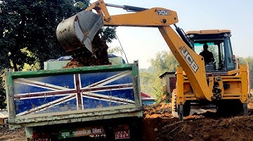 JCB Backhoe 3DX Machine Loading Soil In Tripper Dump