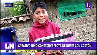 Leonel; El Niño de Ccaccasiri, Acoria Huancavelica, que construye su propia flota de buses de cartón