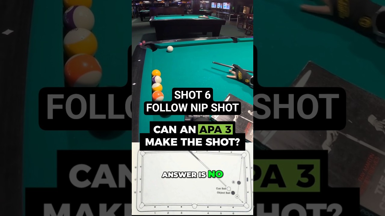 Image of video the Shot 6 – “Nip” Follow Shot 🎯 #PoolChallenge #CueBallControl #APA 14
