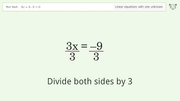 Solve 3*x+3*3=0: Linear Equation Video Solution | Tiger Algebra