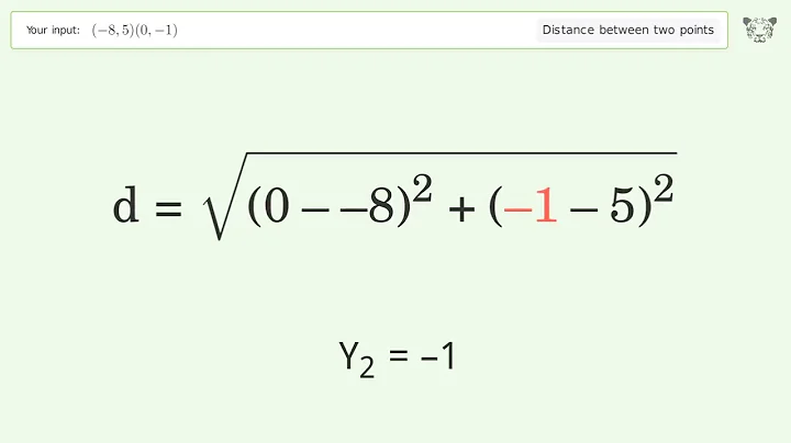 Find the distance between two points p1 (-8,5) and p2 (0,-1): Step-by-Step Video Solution
