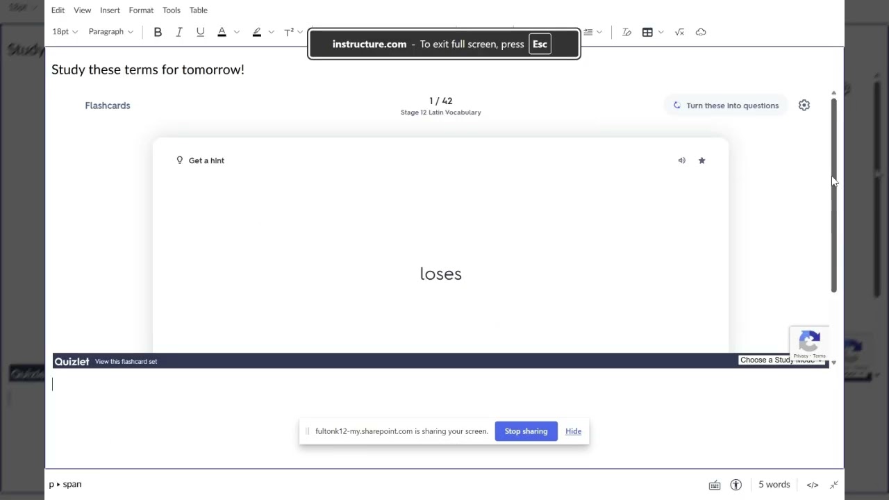 Embedding Quizlet Flashcards