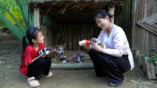 A peaceful day for a girl from a poor rural area and her younger sister—feeding a puppy milk. screenshot 4