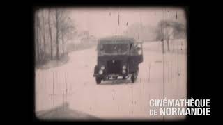 Un fourgon des caramels Dupont d'Isigny piégé dans la neige, vers 1950)