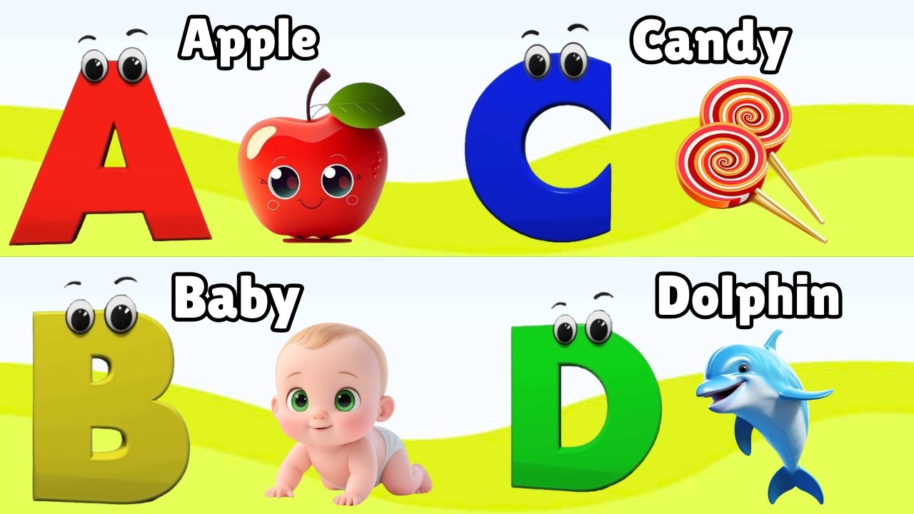 Песенка про фонетику ABC - обучающие видеопесни для малышей, буква А — яблоко, детские стишки, пе...
