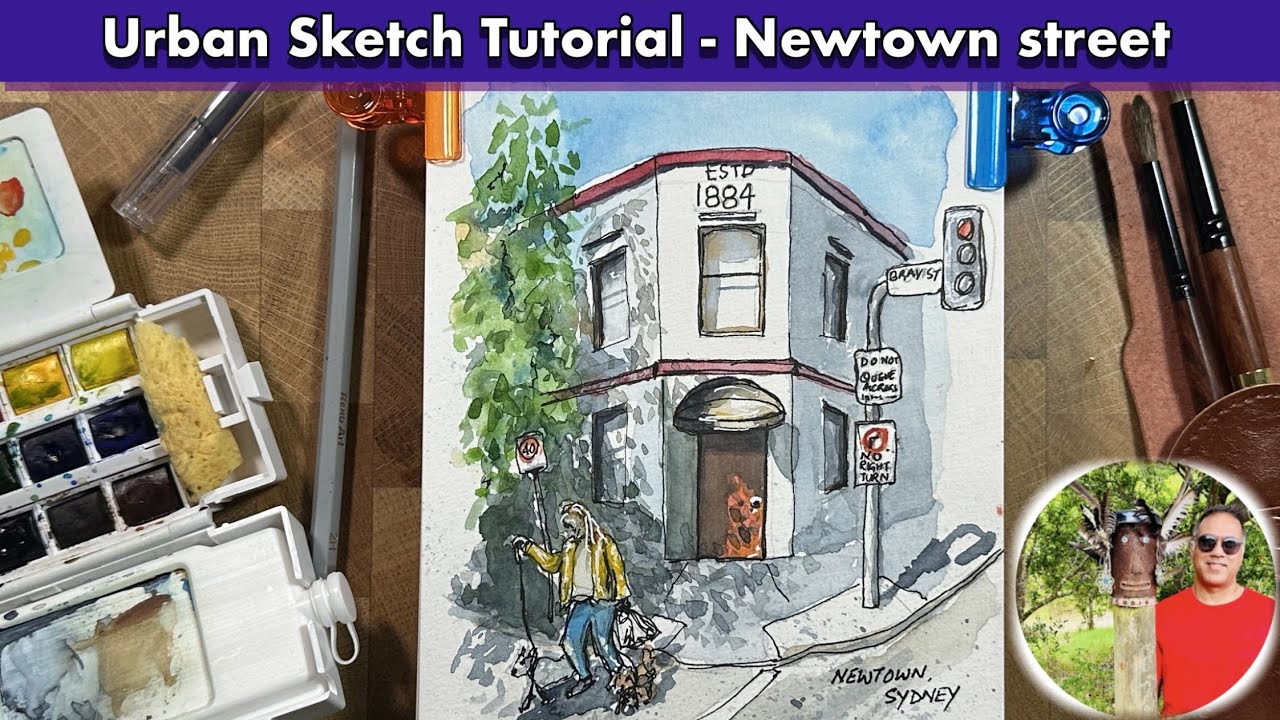Street Tutorial Urban Sketching Watercolor Tutorial | Newtown Street Scene in Loose ...