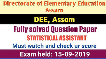 DEE Solved Paper| Statistical Assistant 2019 | Exam Held on 15-09-2019 | By GyanTech 4U