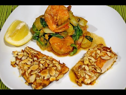 Махи-махи запечённая и креветки в воке с бок чой__Baked mahi mahi and shrimp with bok choy in wok