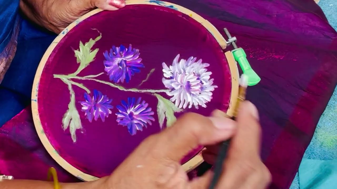 Chrysanthemum BLOOM on Fabric 🌼 | Elegant Hand-Painted Saree DIY