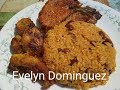 Rice with beans pork chop and plantains