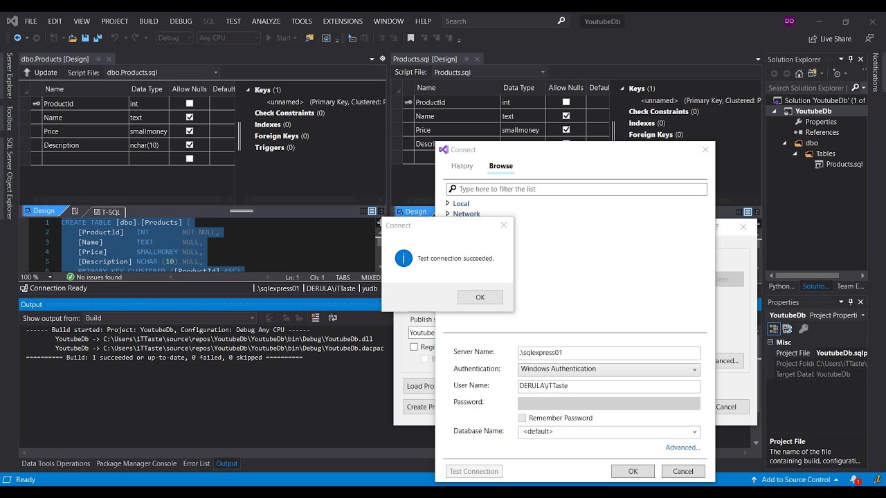 database visual studio 2017 sql server