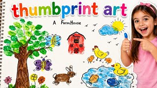 Farmhouse Painting Tutorial for Kids 🖍️🐤🌿 Easy Thumbprint Art