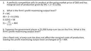 Perfectly Competitive Firm and Lump-Sum Taxes