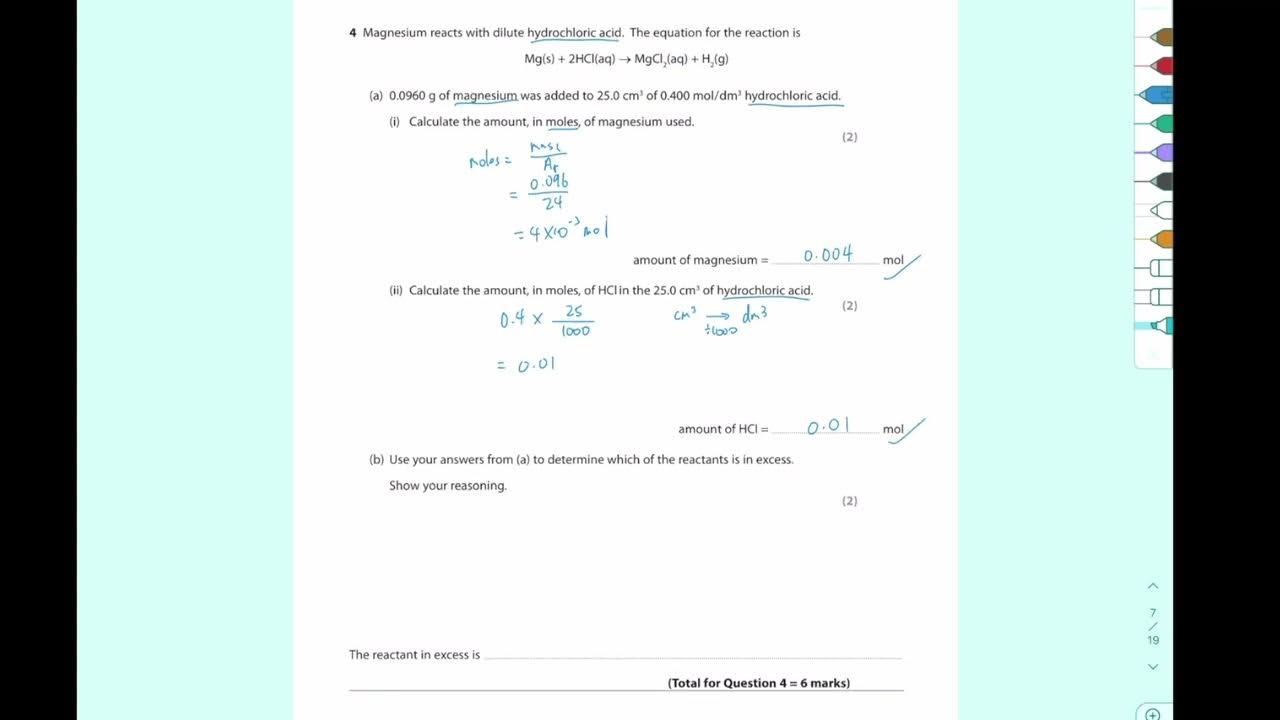 Igcse edexcel chemistry mole calculation exam question 1 youtube